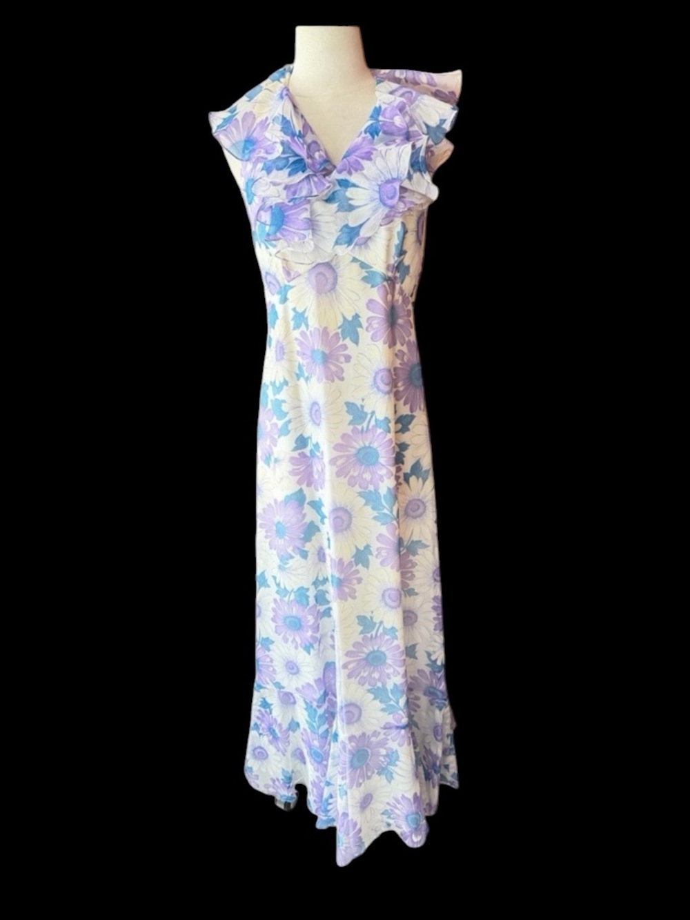 1970s 2-Piece Floral Chiffon Halter Maxi Dress w/Matching Bolero Jacket